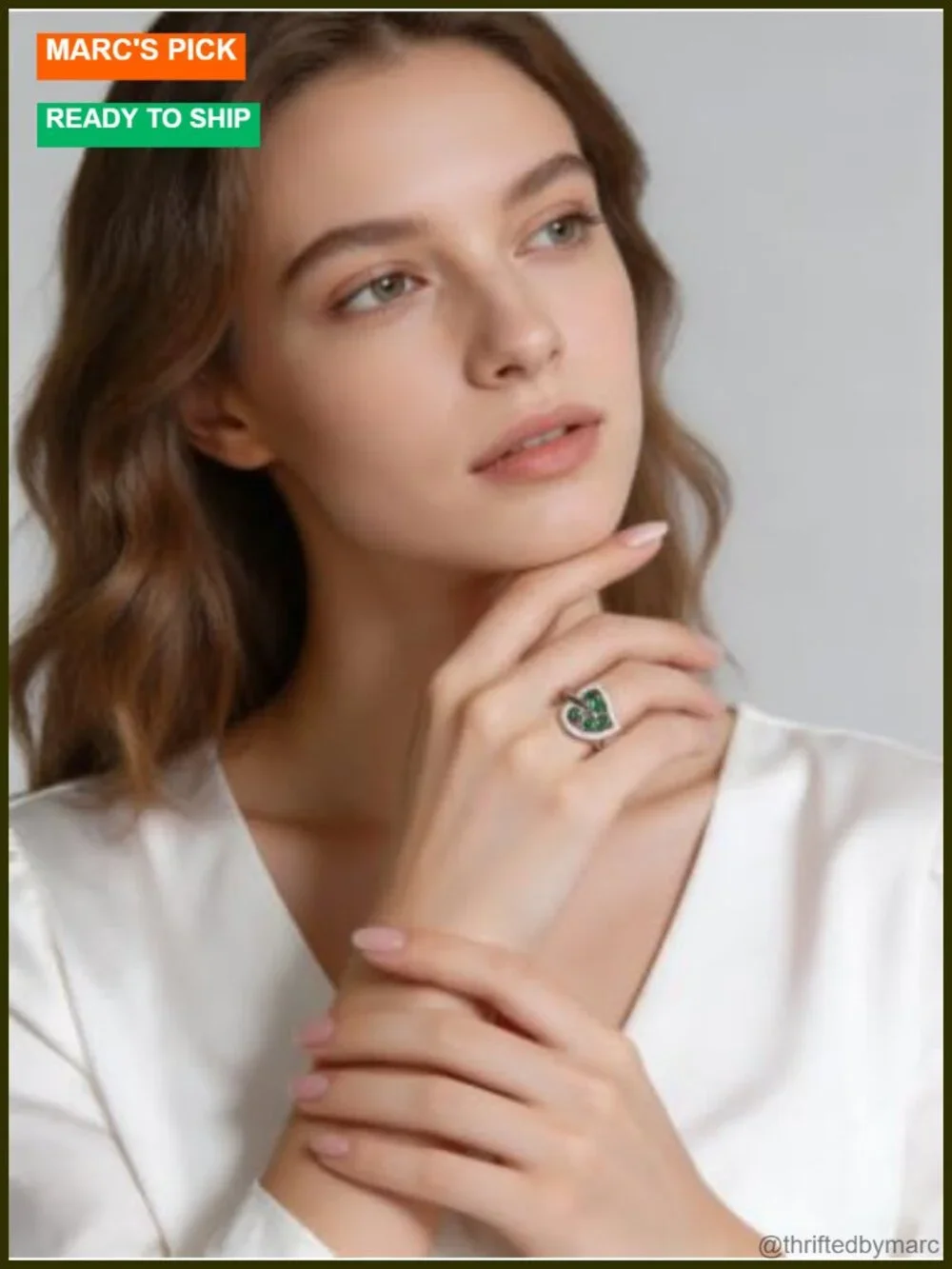 925 Sterling Silver Green Emerald Leaf Ring for Women
